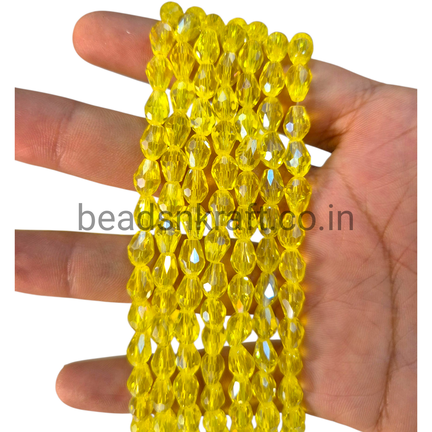 Yellow 6x8mm Drop Crystal Beads for Jewellery and Aari Work
