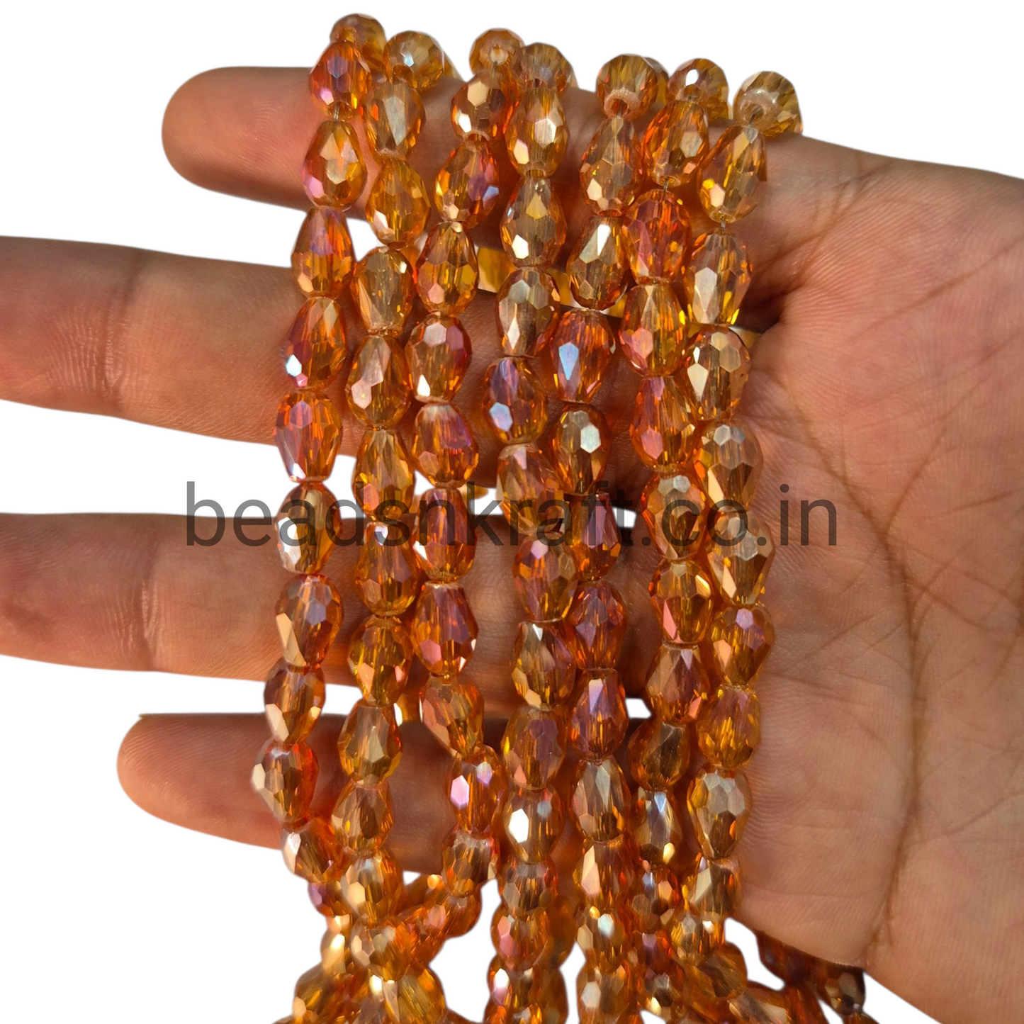 Dark Gold Shadow 6x8mm Drop Crystal Beads for Jewellery and Aari Work