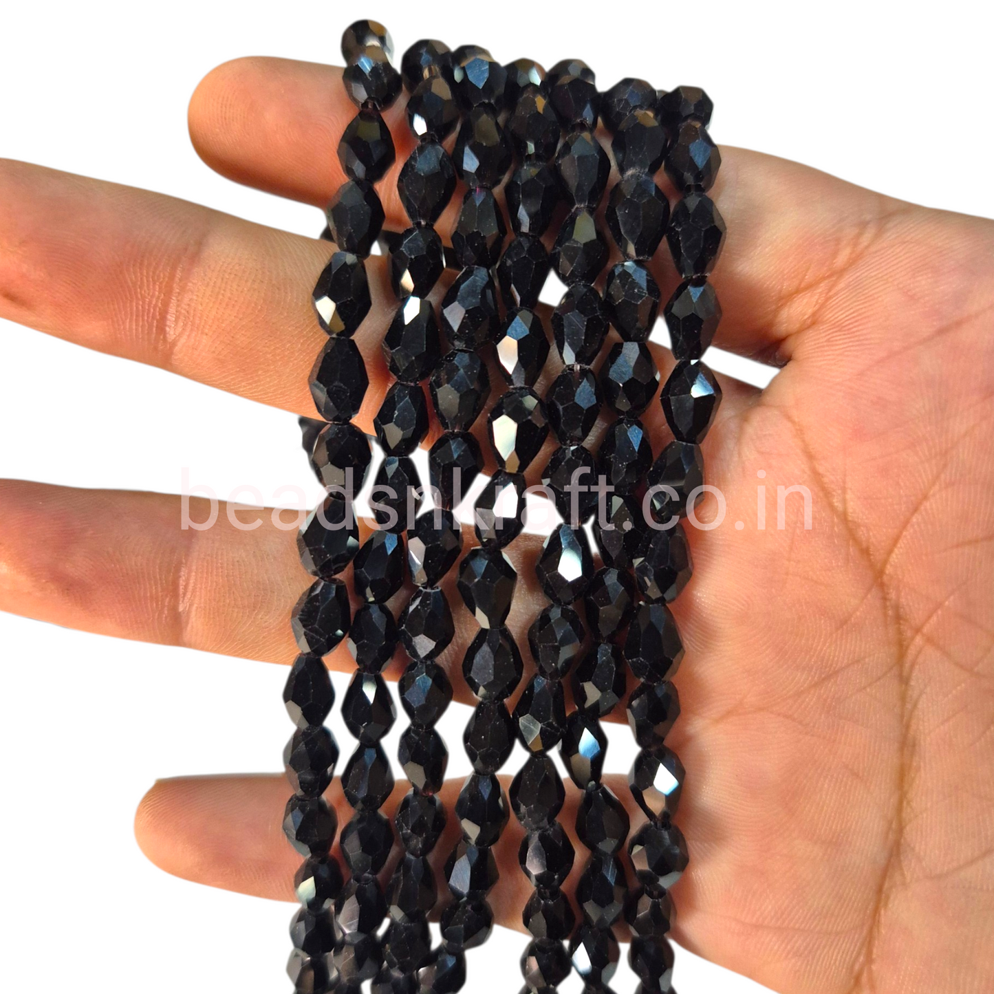 Black 6x8mm Drop Crystal Beads for Jewellery and Aari Work