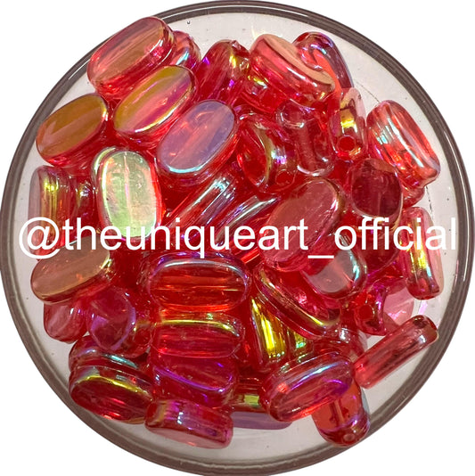 Red Trans Rainbow 7x10mm Acrylic Tablet Beads for Aari Work