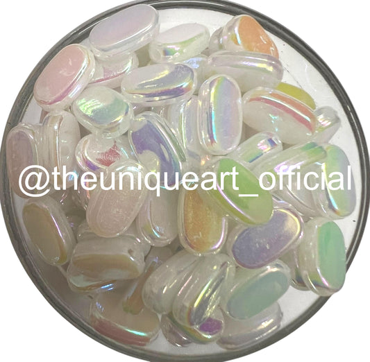 White Rainbow 7x10mm Acrylic Tablet Beads for Aari Work