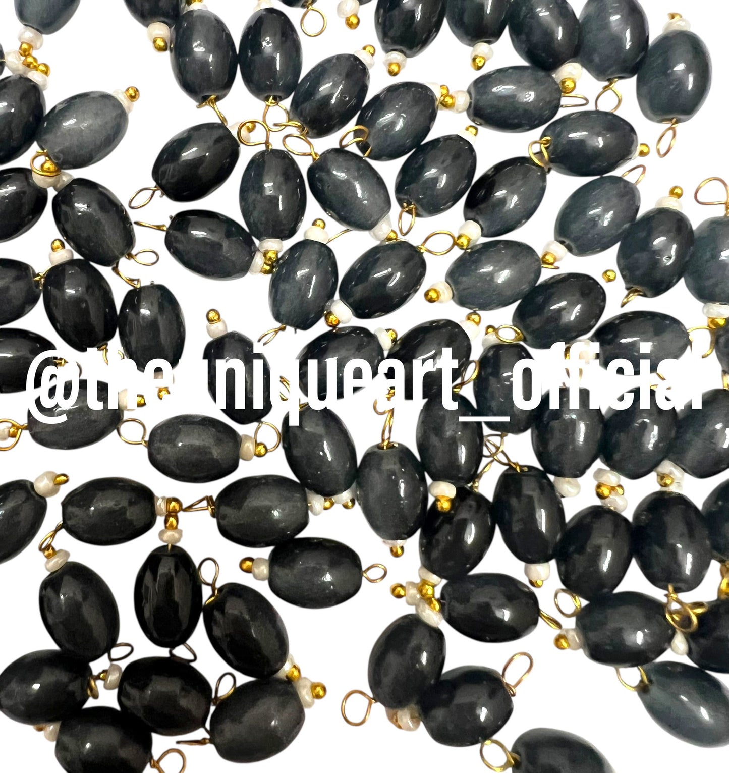 Black Oval Hanging Beads 6x8mm