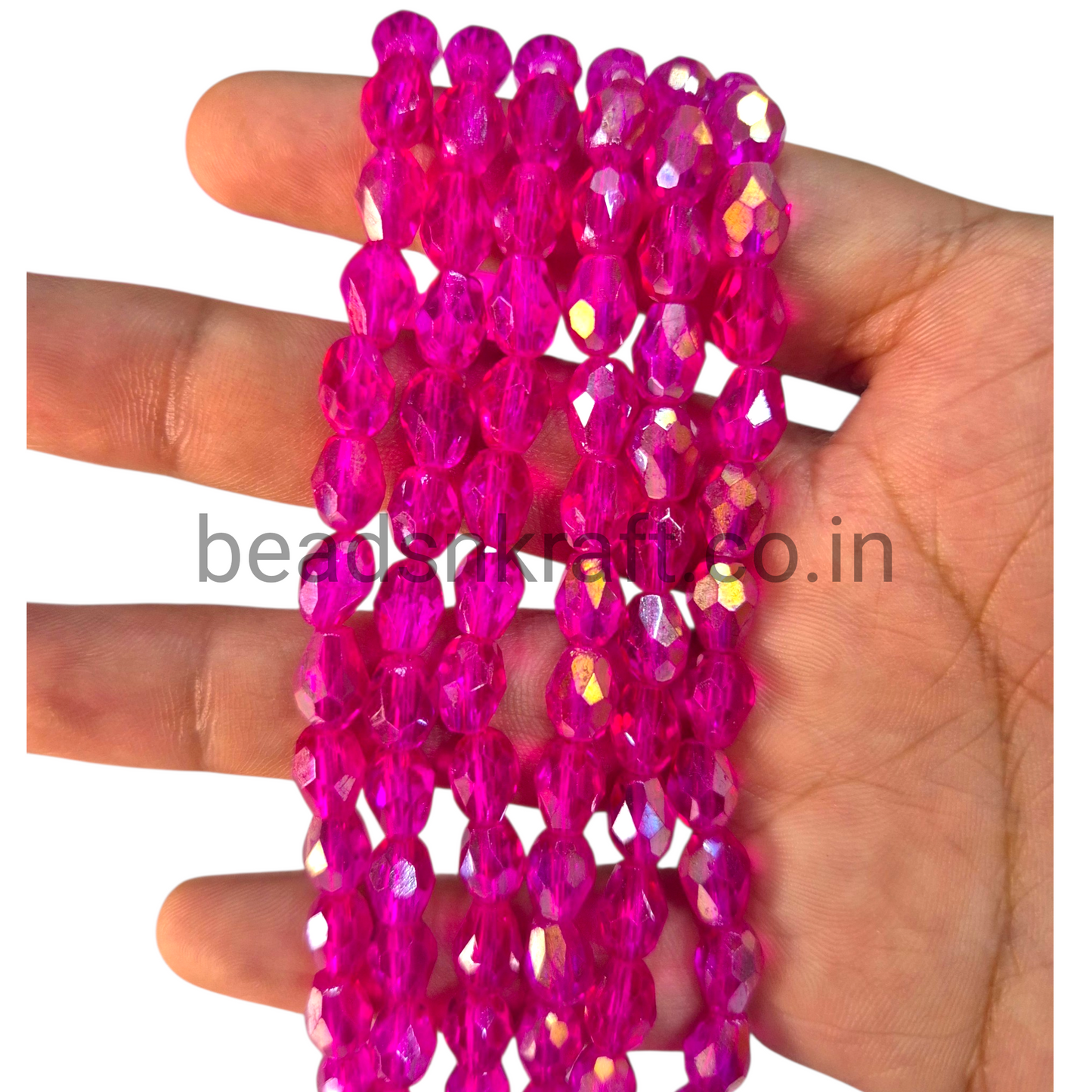 Rani Pink 6x8mm Drop Crystal Beads for Jewellery and Aari Work