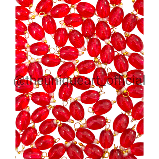 Red 6x8mm Oval Hanging Beads for Jewellery and Aari Work