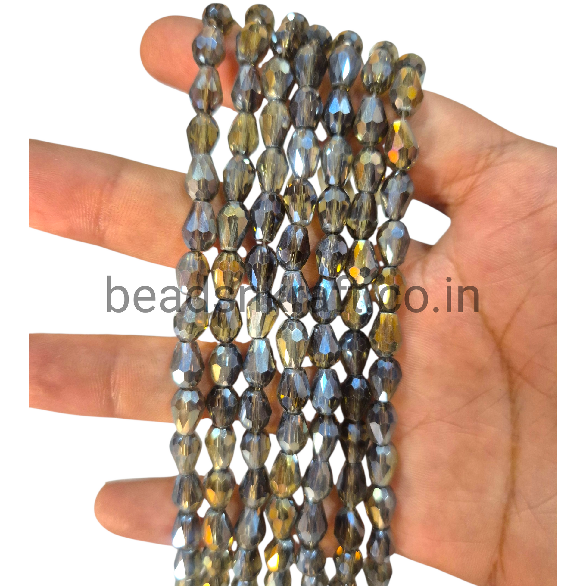 Olive Green 6x8mm Drop Crystal Beads for Jewellery and Aari Work