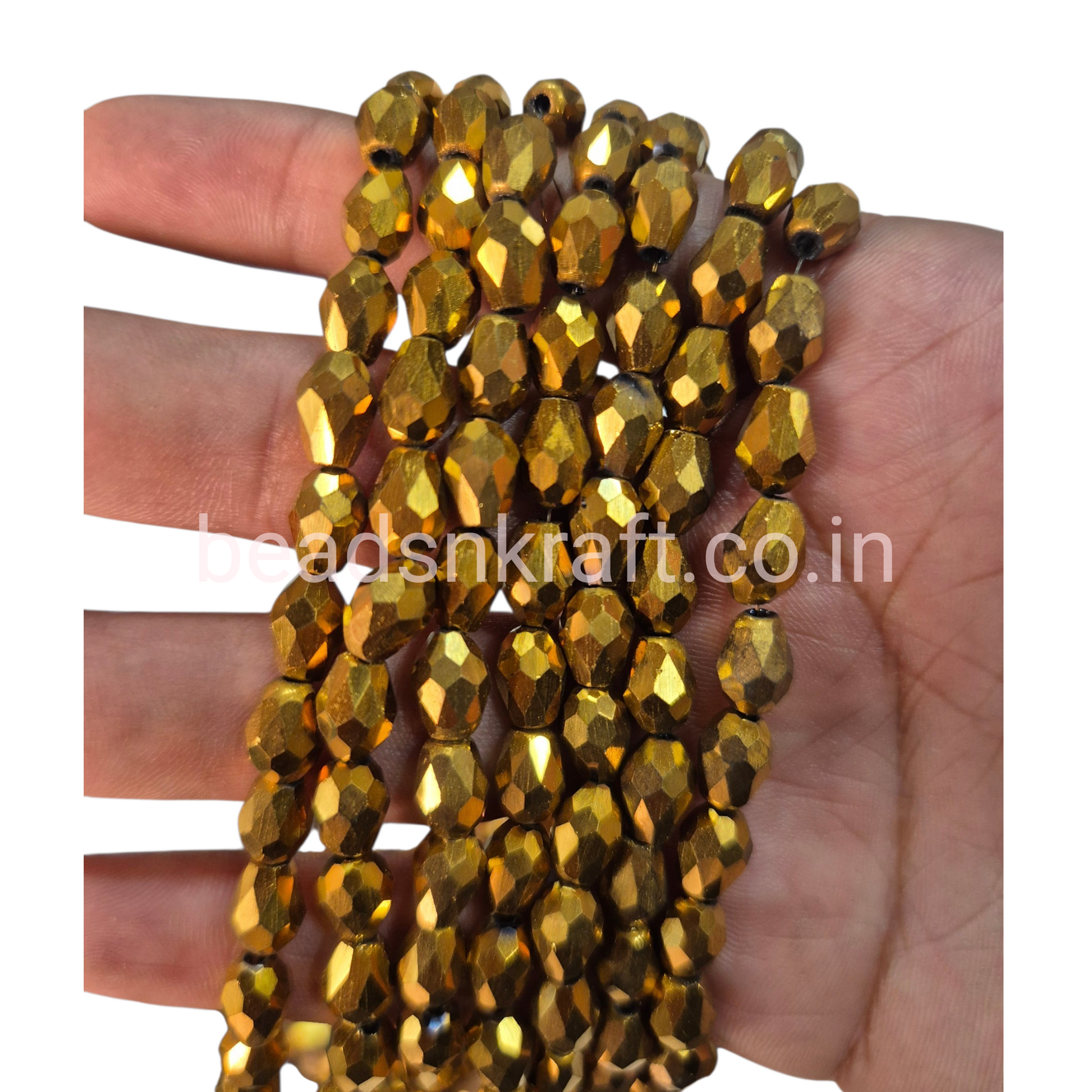 Gold Metal 6x8mm Drop Crystal Beads for Jewellery and Aari Work