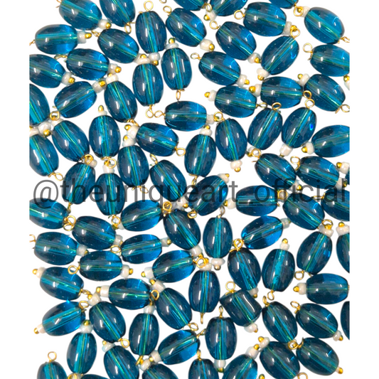 Peacock 6x8mm Oval Hanging Beads for Jewellery and Aari Work