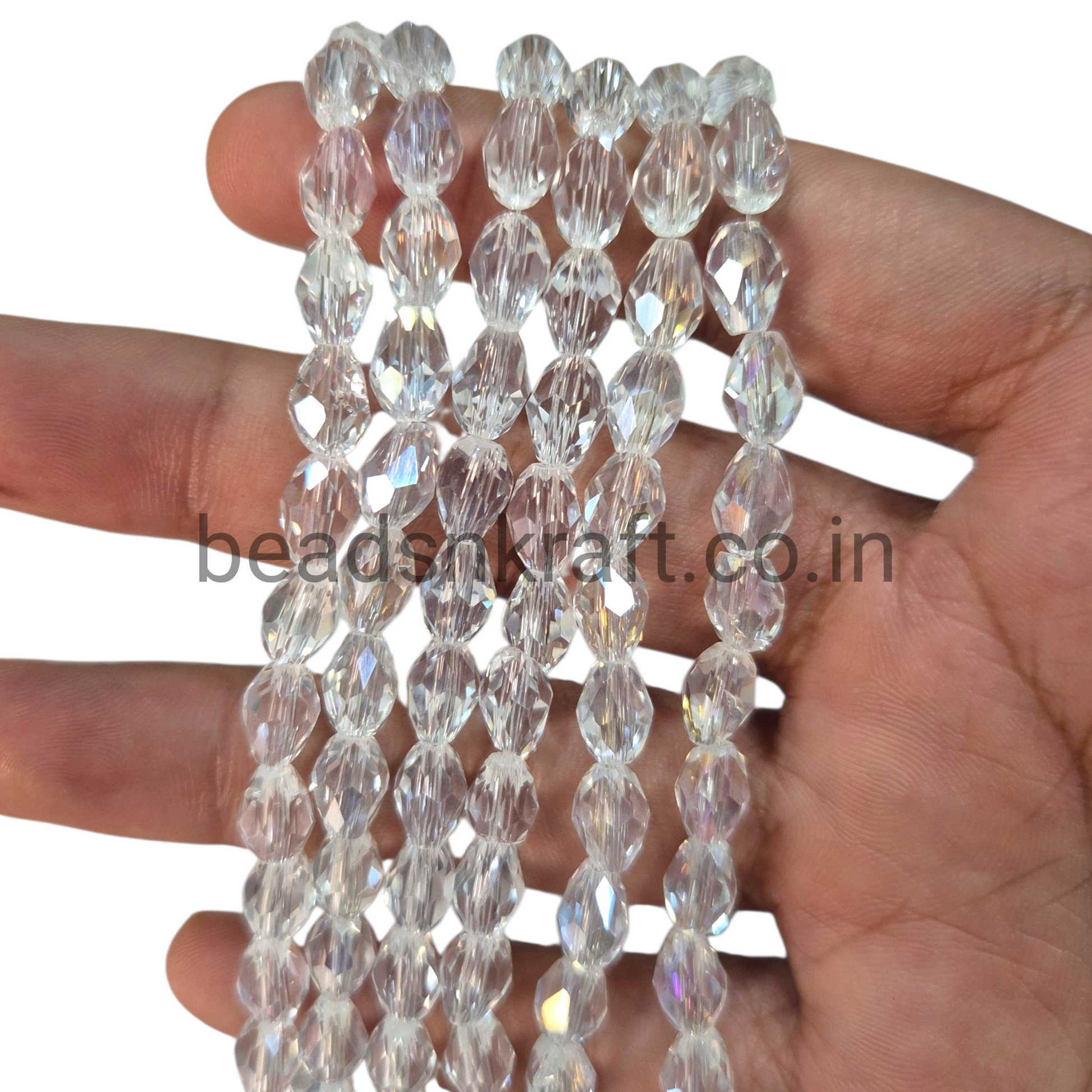 White AB 6x8mm Drop Crystal Beads for Jewellery and Aari Work