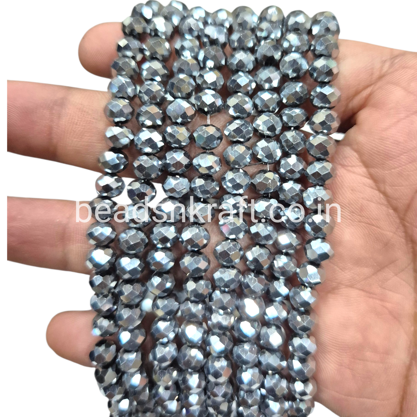 Silver Metal 6mm Round Crystal Beads