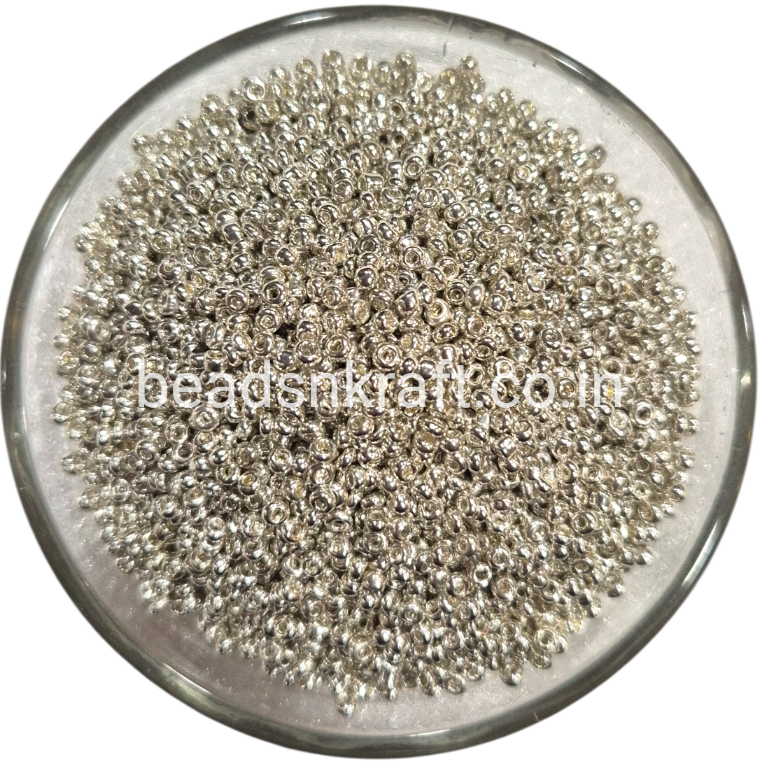 Uni Silver Glass Beads for Aari Work, Embroidery & Jewelry Making