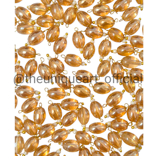 Glossy Golden 6x8mm Oval Hanging Beads for Jewellery and Aari Work