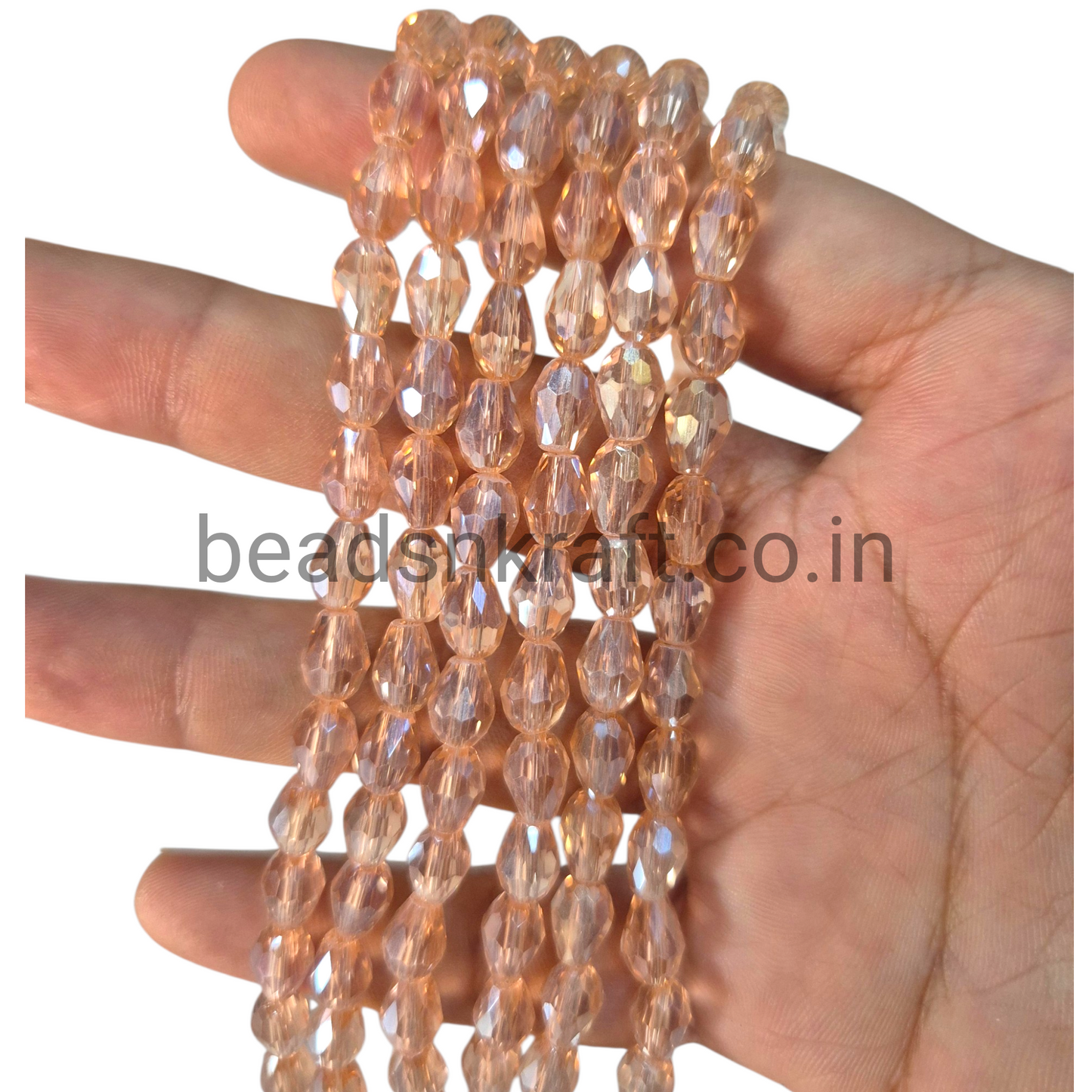 Peach 6x8mm Drop Crystal Beads for Jewellery and Aari Work