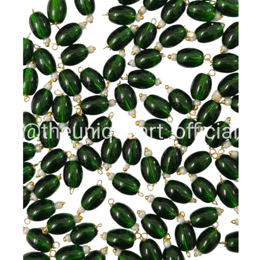 Dark Green Oval Hanging Beads 6x8mm for Jewellery & Aari Work