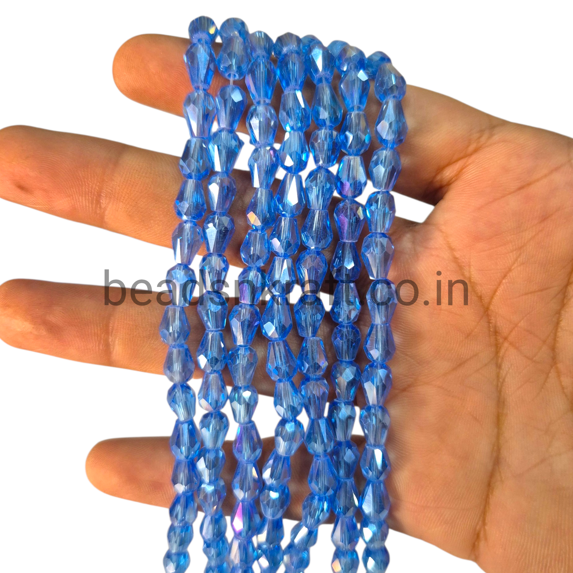 Sky Blue 6x8mm Drop Crystal Beads for Jewellery and Aari Work