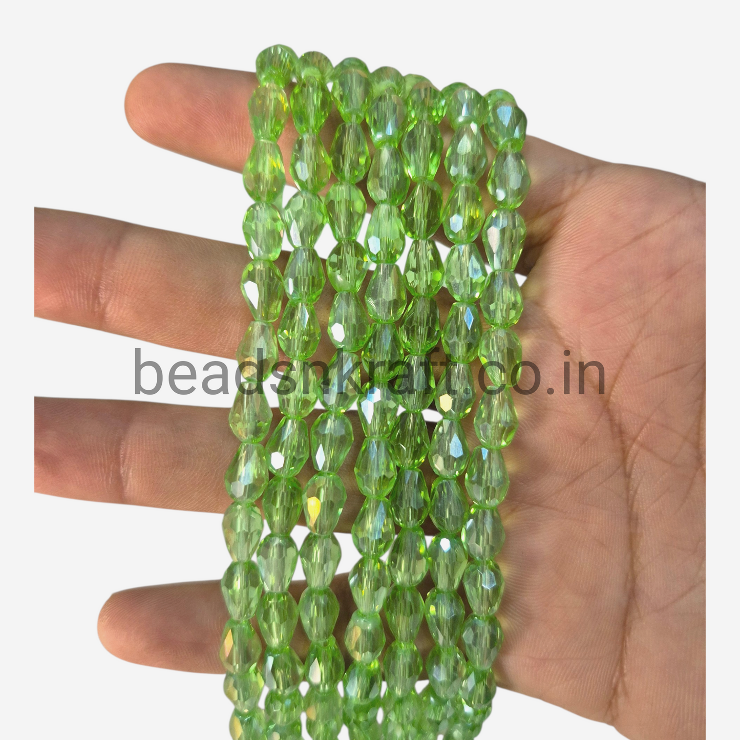 Light Green 6x8mm Drop Crystal Beads for Jewellery and Aari Work