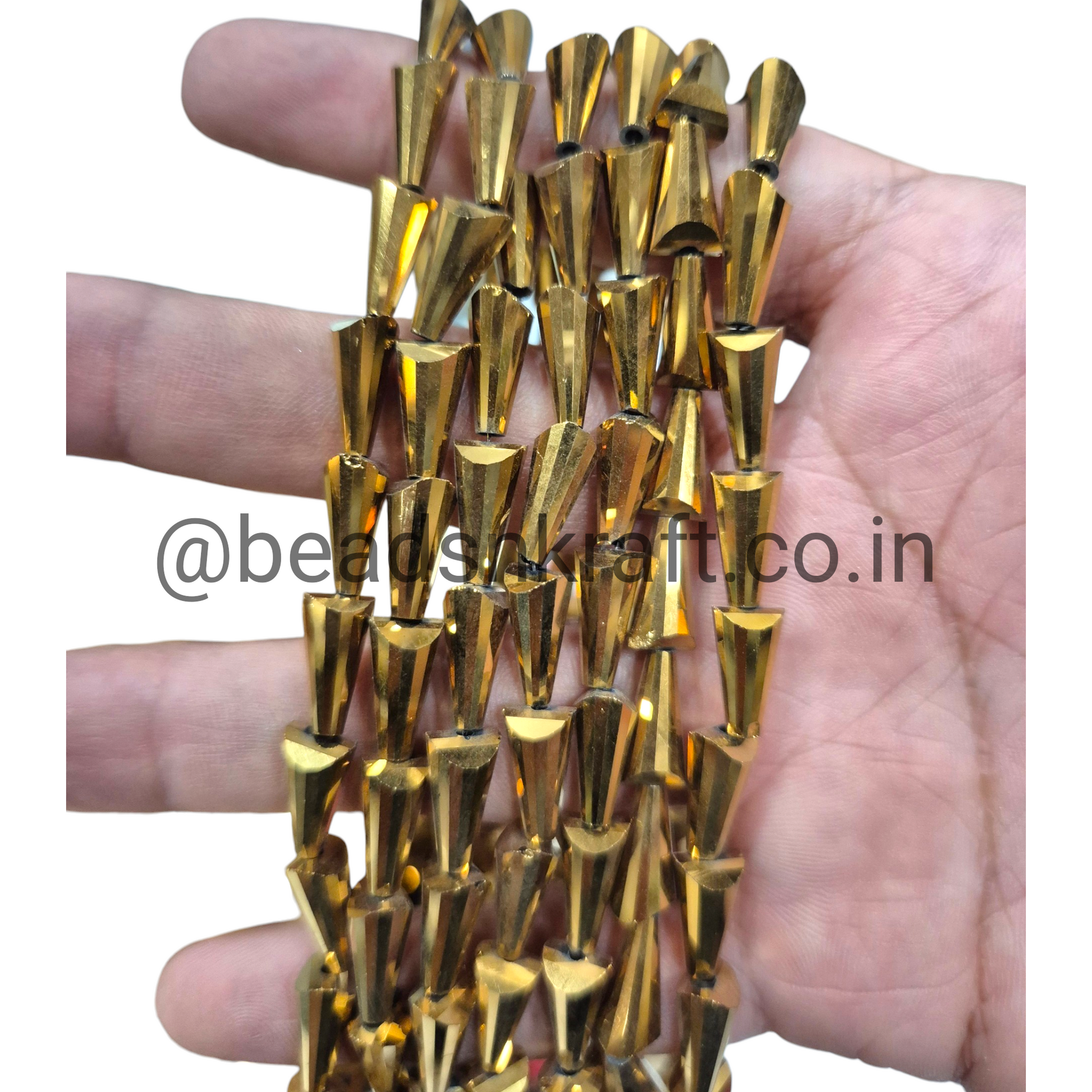 Gold Metal 6x12mm Pencil Crystal Beads for Jewellery and Aari Work