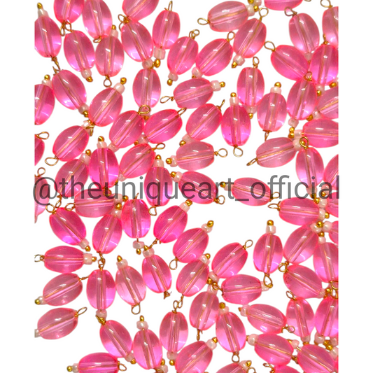 Pink 6x8mm Oval Hanging Beads for Jewellery and Aari Work