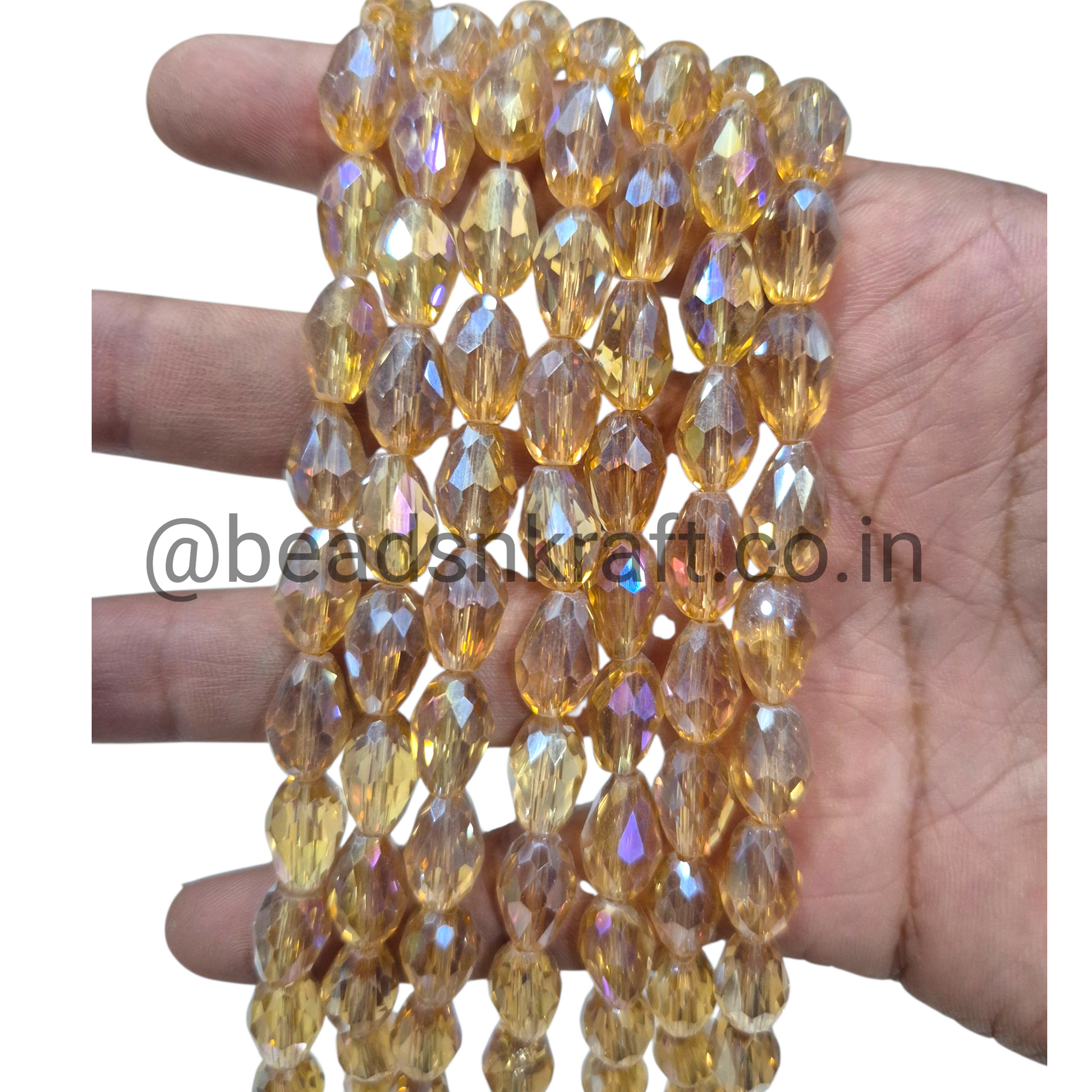 Light Golden 8x11mm Drop Crystal Beads for Jewellery and Aari Work