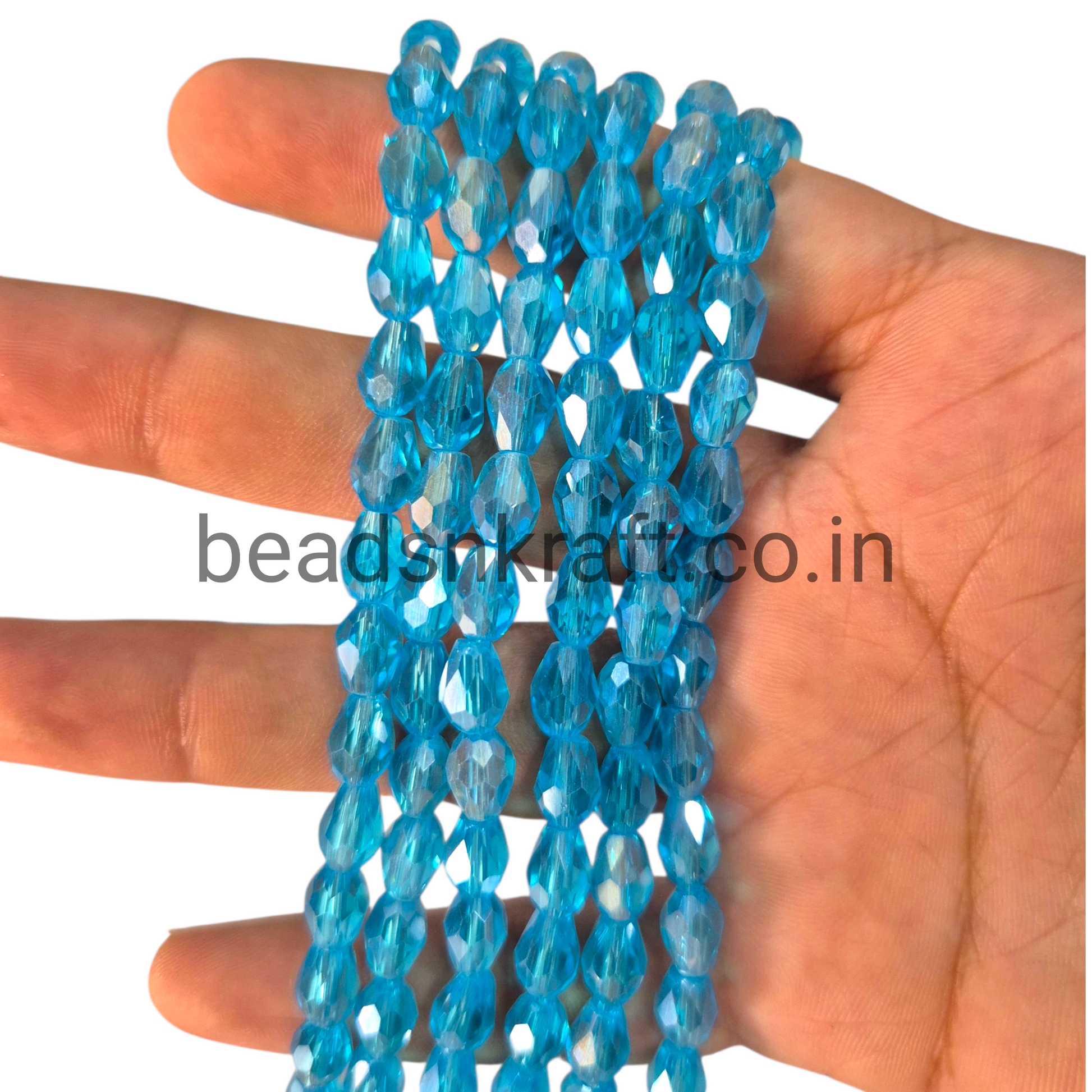 Light Blue 6x8mm Drop Crystal Beads for Jewellery and Aari Work