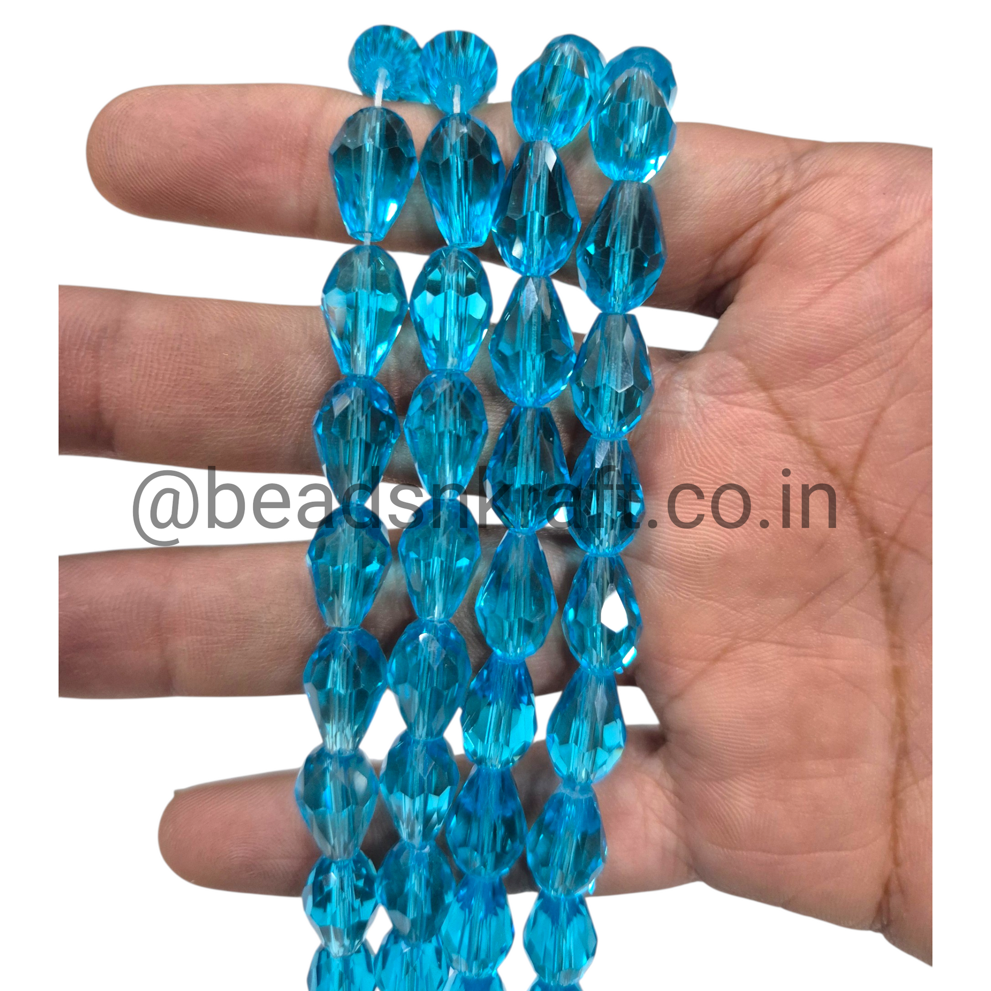 Light Blue Transparent 8x11mm Drop Crystal Beads for Jewellery and Aari Work