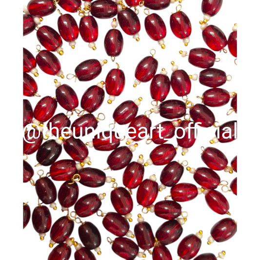 Maroon 6x8mm Oval Hanging Beads for Jewellery and Aari Work