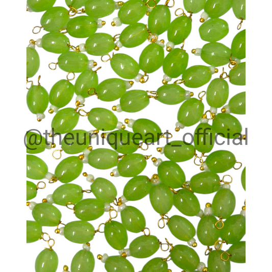 Pastel Green 6x8mm Oval Hanging Beads for Jewellery and Aari Work