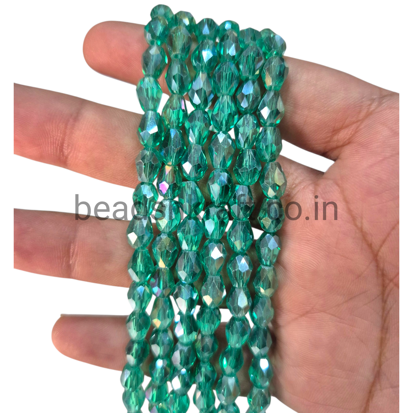 Emerald Green 6x8mm Drop Crystal Beads for Jewellery and Aari Work