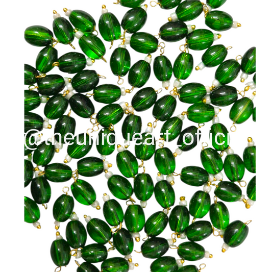 Green 6x8mm Oval Hanging Beads for Jewellery and Aari Work