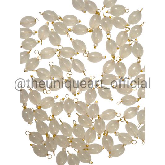 White Oval Hanging Beads 6x8mm for Jewellery & Aari Work