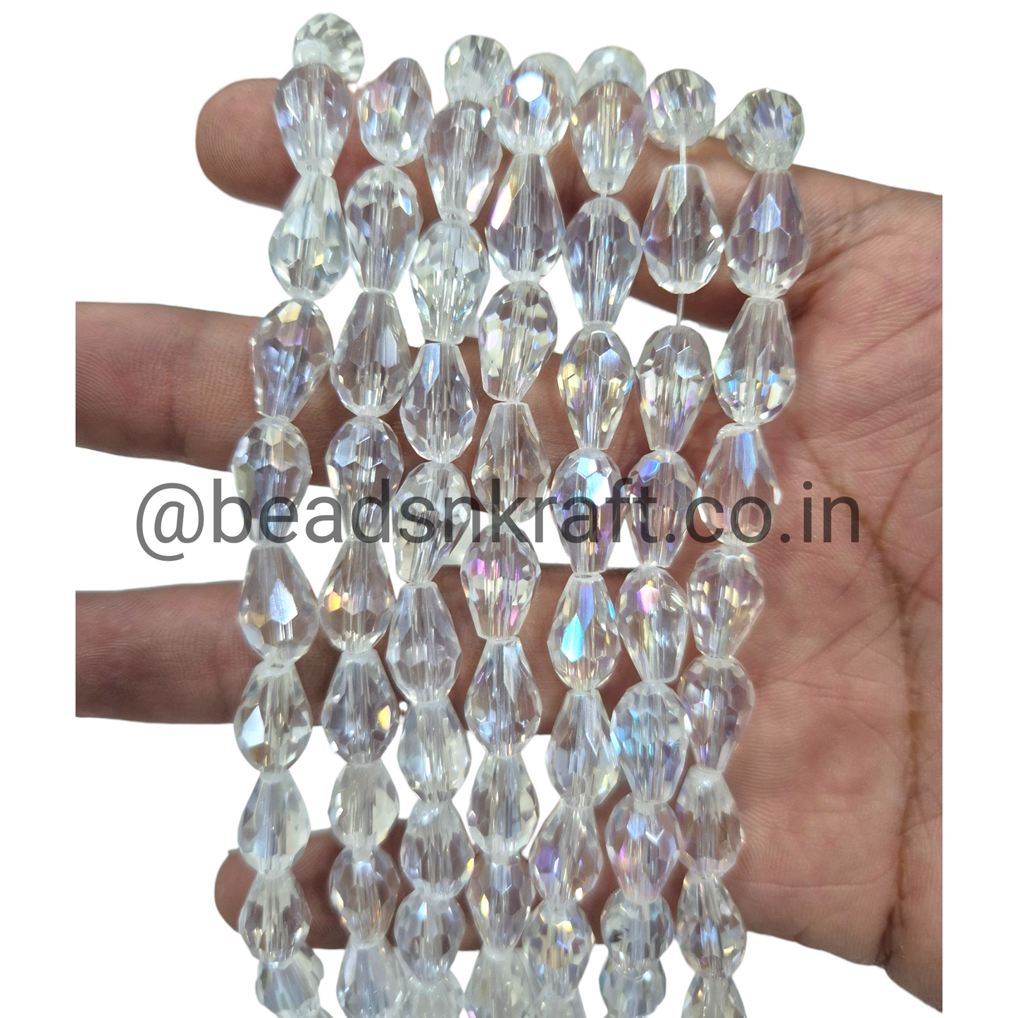 White AB 8x11mm Drop Crystal Beads for Jewellery and Aari Work